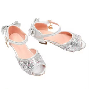 Children's sequin show princess shoes 2022 new hollow rhinestone girls sandals girls high heel sandals