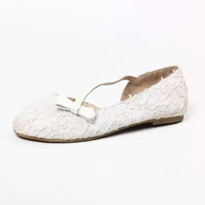 Ivory White Mesh Fabric Upper Mary Janes Style Round Toe Shape Kids Girls Dress Ballerina Flats Shoes