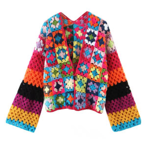 Summer new pullover v neck with lace edge colorful sweater loose short sleeve top women's top knitting top cardigan