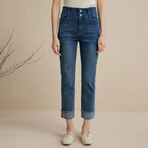 Jeans for women 2024 autumn new high-waisted vintage patchwork raw edge slimming assessment straight leg nine-quarter pants
