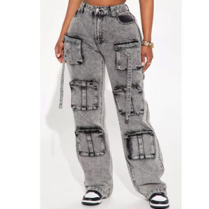 New Women's Pants Trousers Casual Cargo Boyfriend Denim Wide Leg Pants Jeans For Ladies Pants