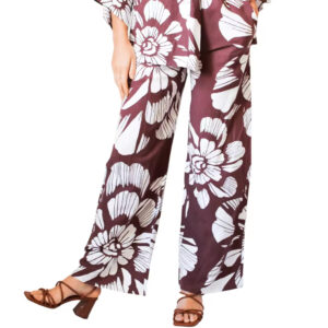 Italian High Quality Ladies Elegant Set Brown White Floral For Women Trousers Pants Made in Italy