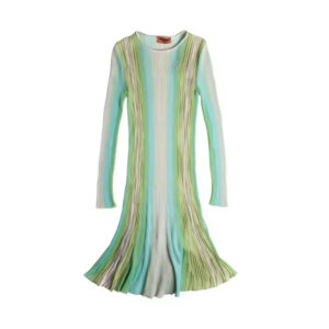 Wholesale Luxury woman green dress high fabric quality top Italian brand Elegant long dress with plisse