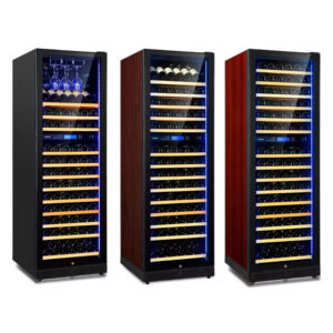 150 Bottle Home Cabinet for Wine Fridge in Stainless Steel Door Frame with Wooden Storage Shelf