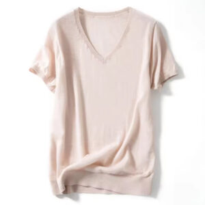 Spring Summer Autumn Women's Short Sleeve Knitted 16GG Ultralight Worsted Premium Cashmere Tee T-shirt Top Women