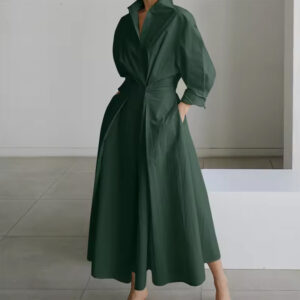 Autumn dress 2023 elegant shirt dress solid color long sleeved women's casual high-waisted gown clothes women