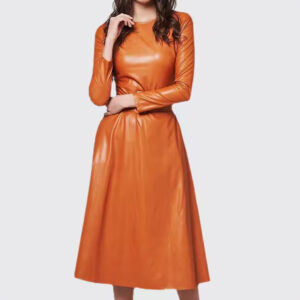 Wholesale Women Clothes Women's Autumn Fashion Long Sleeve Maxi Solid Color Loose Casual Women Pu Leather Dress