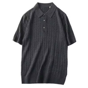 Customized Solid Color Soft basic style polo cable knitting Cashmere T-shirt Short Sleeve Men's Cashmere Shirt